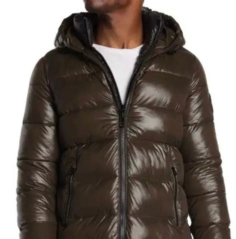 water-resistant hooded shiny logo print nylon puffer jacket michael kors|Logo Print Quilted Puffer Jacket .